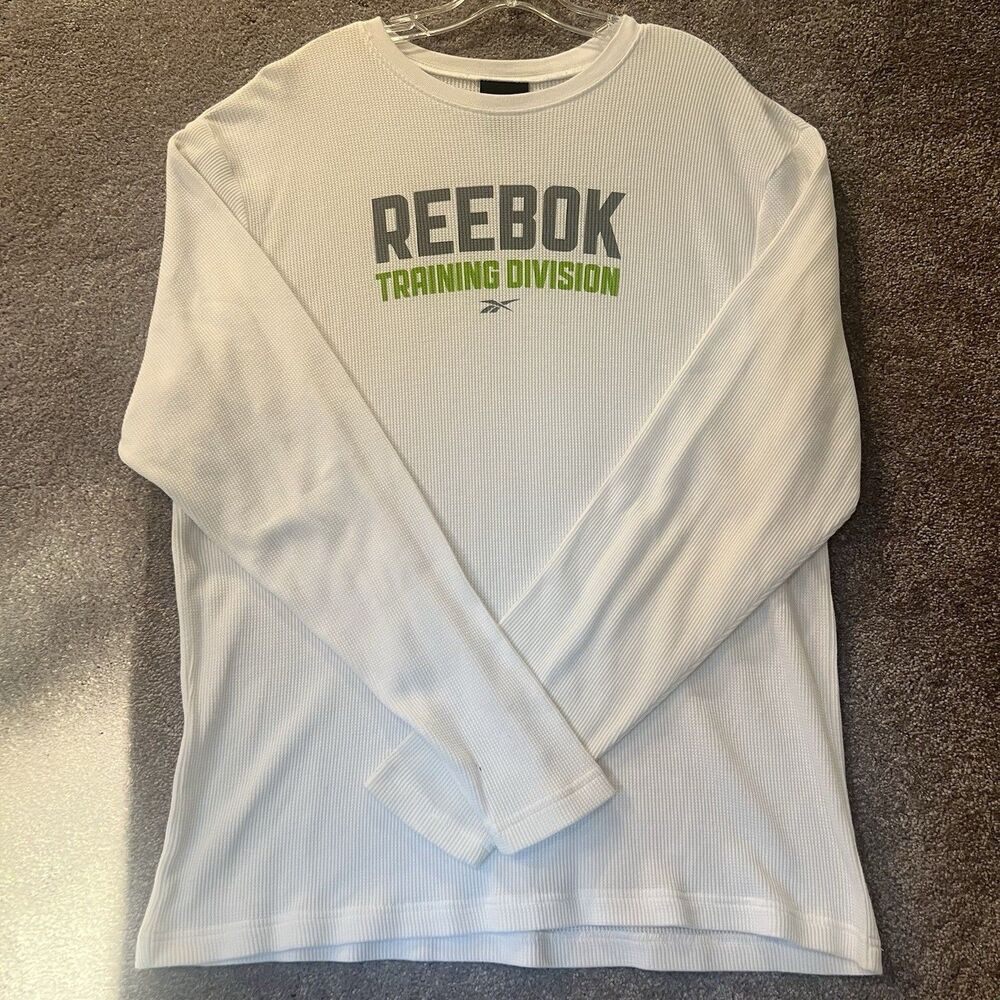 Reebok Training Division Thermal Waffle Knit Long Sleeve Shirt Mens XL White Y2K